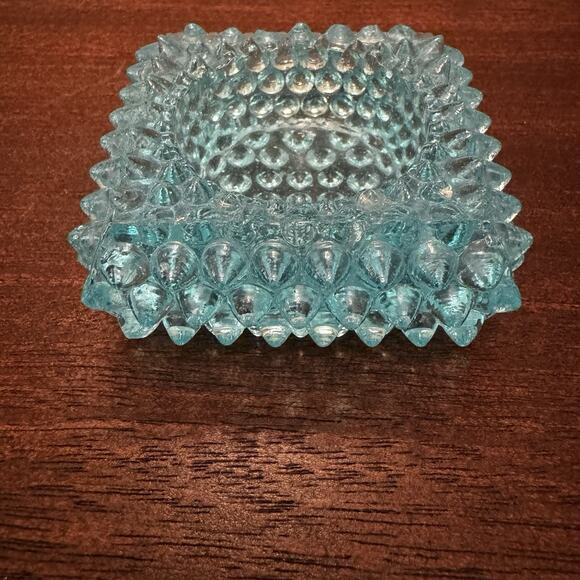 Vintage Blue Hobnail Glass Salt Cellar Square Ashtray Trinket Dish Retro MCM VTG - Picture 2 of 14